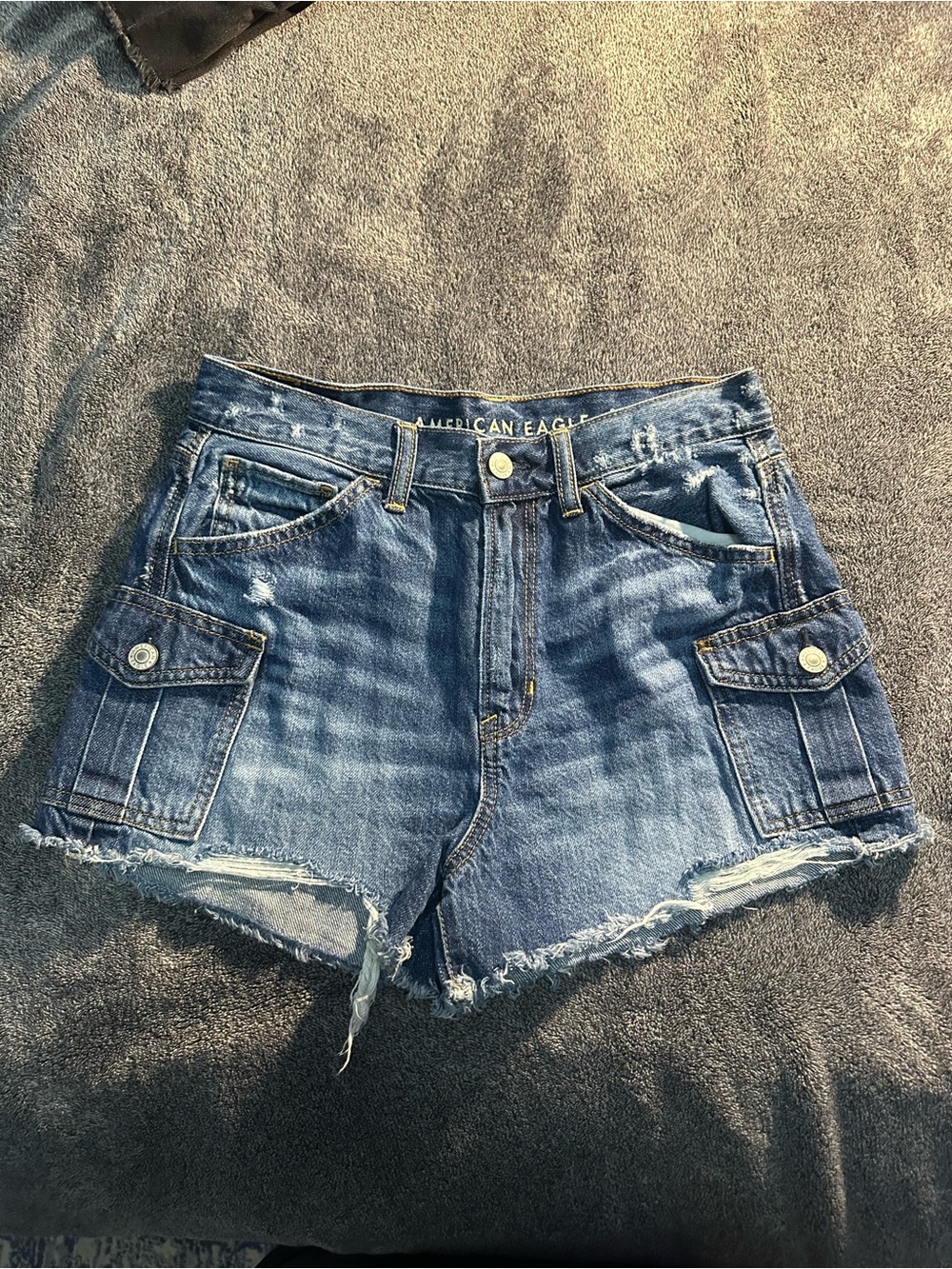 American Eagle Outfitters Blue Distressed Cargo Denim Shorts